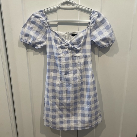 light blue plaid dress ZAPAKASA Women White Blue Flower Long Prom Dress With Slit A-Line Spaghetti  Straps Ruched Corset Evening Dress